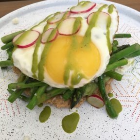 Gluten-free arepa with an egg from Latin Beet Kitchen